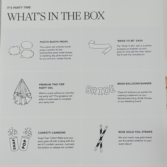 NWT Bachelorette Party in a box! Veil, balloons, straws, photo props, sash - Picture 2 of 3